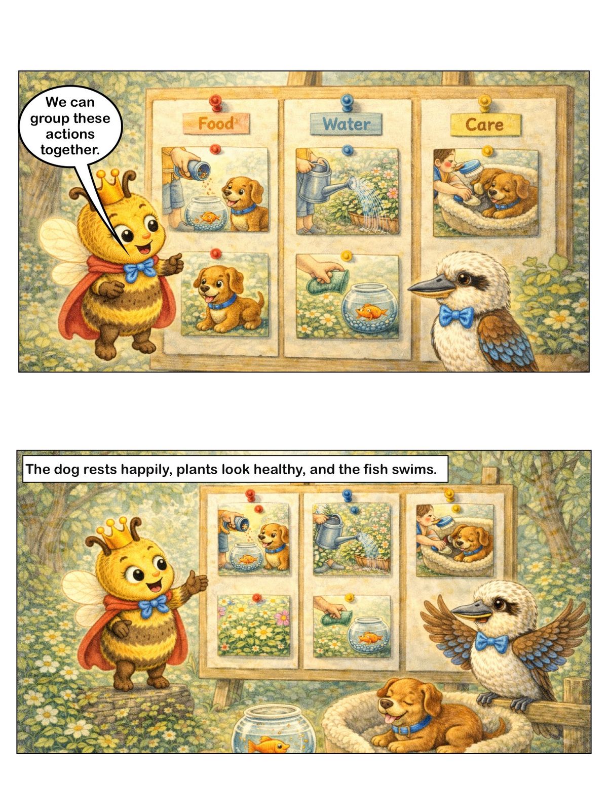 Kiki the Kookaburra learns to care. Elaboration for AC9S1U01 panel 3