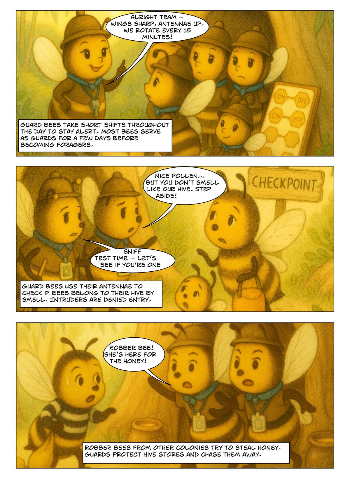 A Day in the Life of a Guard Bee panel 1